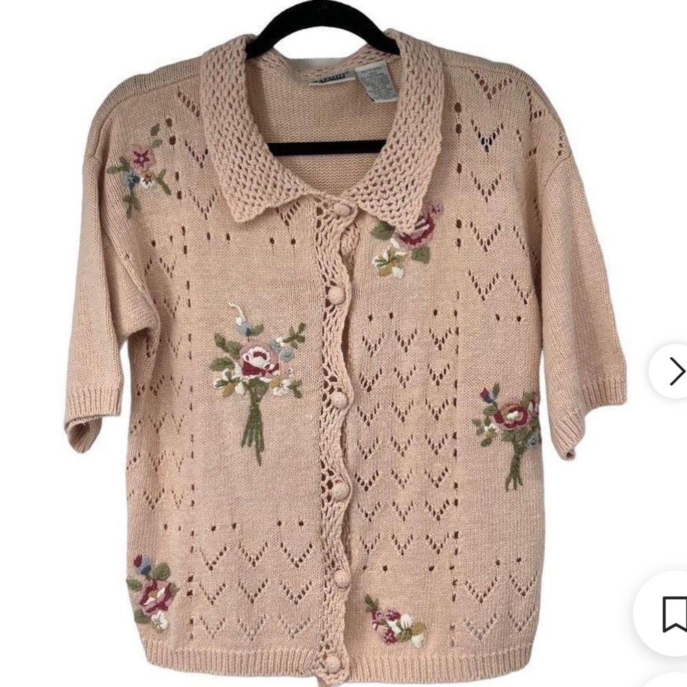 Vintage Pink Floral Embroidery Cardigan Sweater